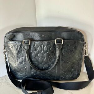 Coach Black Signature Leather Laptop Bag